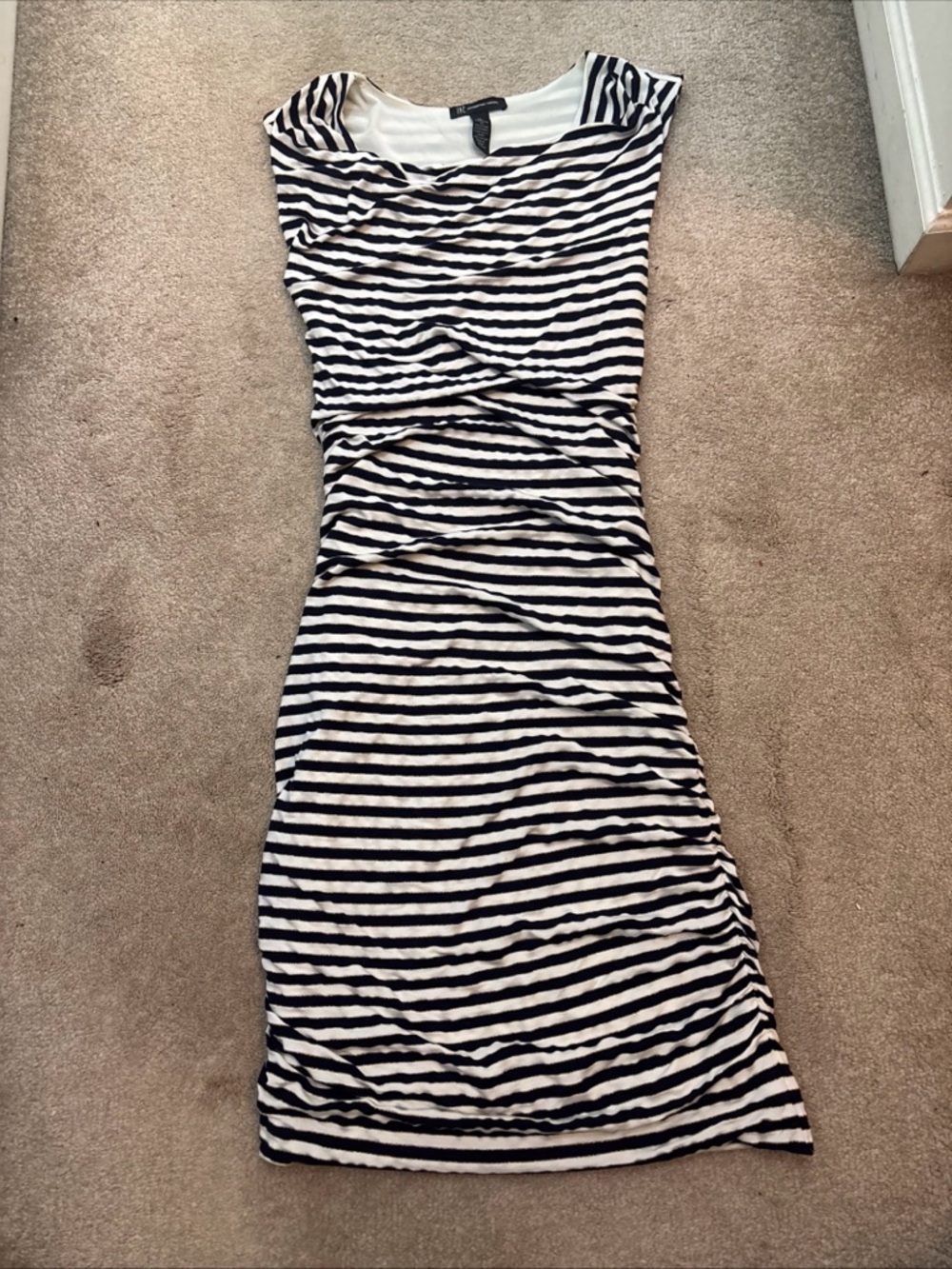INC Navy, White & Gold Striped Nautical Dress NEW NWT Size Small S Retail $69